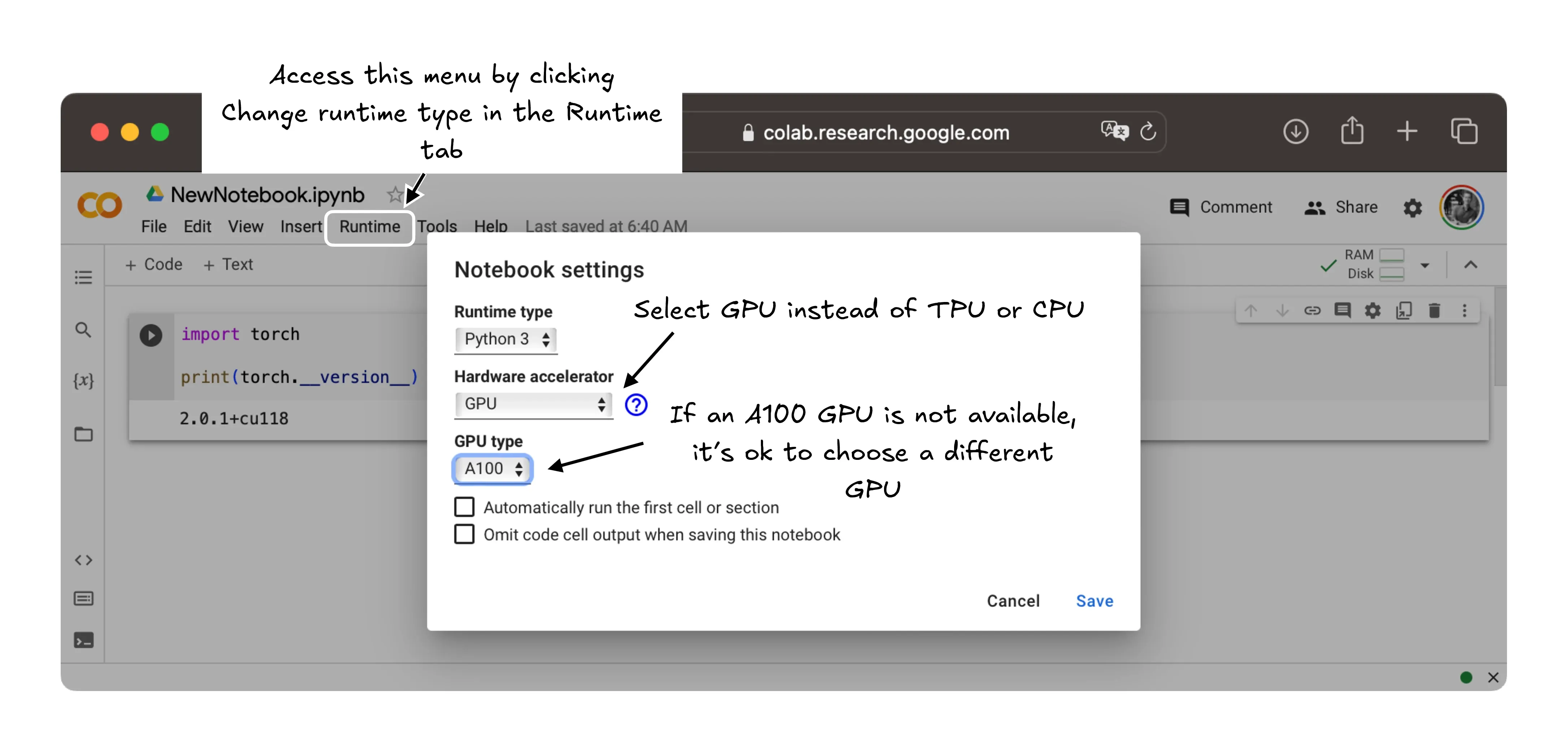 在 Google Colab 中选择 GPU